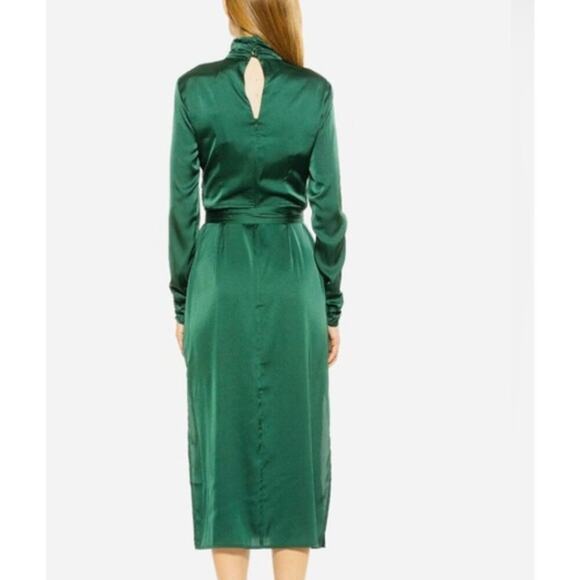 NWT Alexa Admor Emerald Green Long Sleeve High Neck Midi Dress sz 2 - Picture 2 of 10
